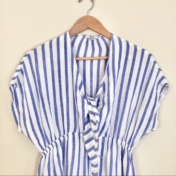 RAILS Striped Linen Tie Front Mini Dress in Blue White - Picture 8 of 12